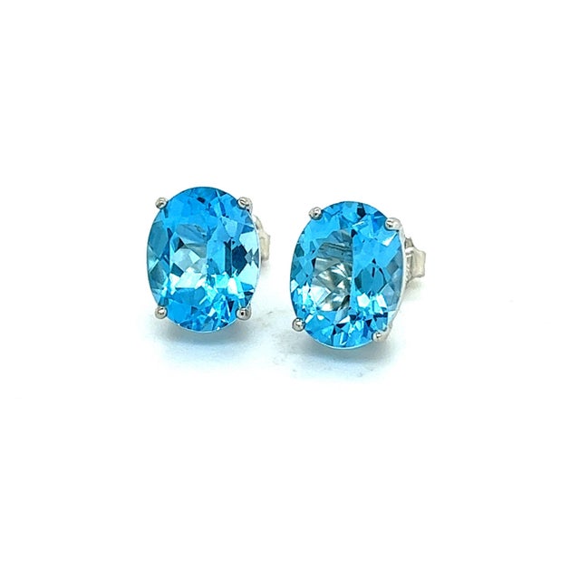 Natural Blue Topaz Stud Earrings 14k White Gold 5.79 TW Certified For Sale - Image 4 of 14