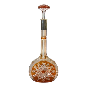 1920s Cut to Clear Glass Amber Decanter