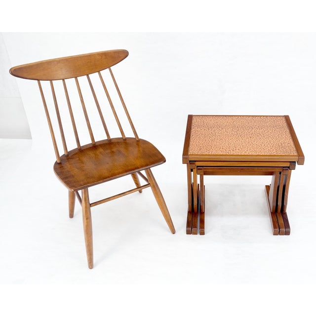 Established Lines Hammered Copper Top & Teak Set of 3 Nesting Side End Tales Stands Danish MINT For Sale - Image 4 of 16