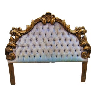 Late 20th Century Hollywood Regency Gilt Carved Tufted Queen Headboad For Sale