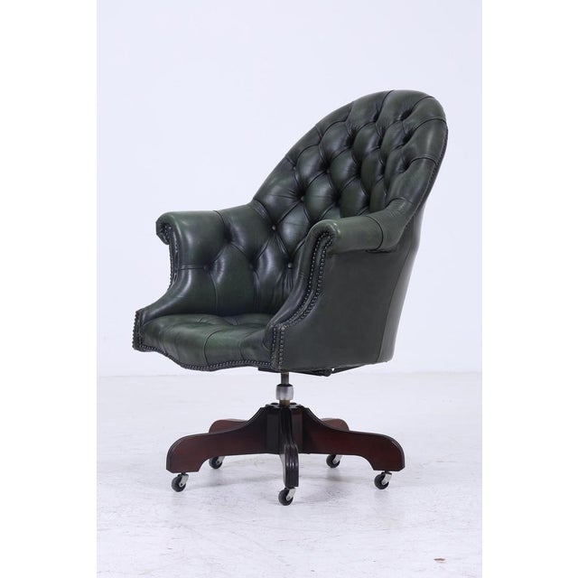 Antique Chesterfield Leather Armchair with Casters For Sale - Image 10 of 11
