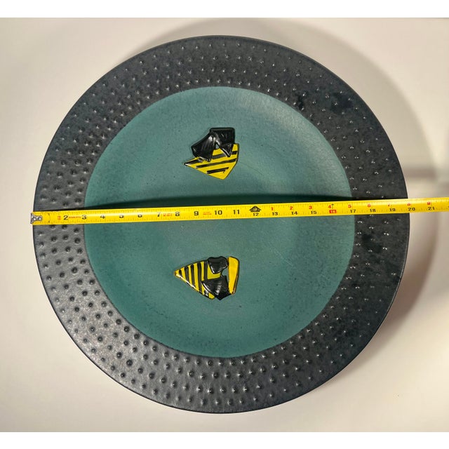 Vintage Masuo Ojima Ceramic Platter Green Black Glass Studio Pottery For Sale - Image 9 of 10
