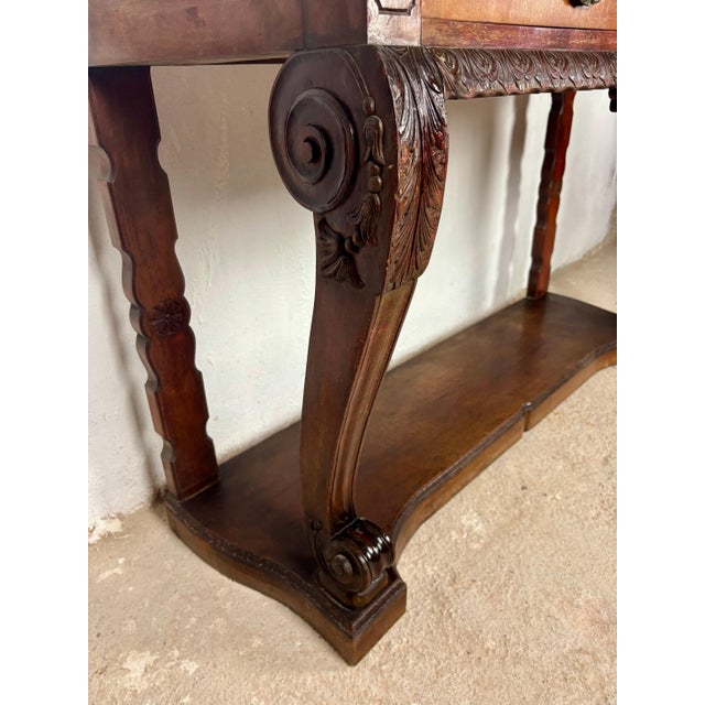 Wood 1940s Spanish Carved Console Table with Two Drawers For Sale - Image 7 of 11