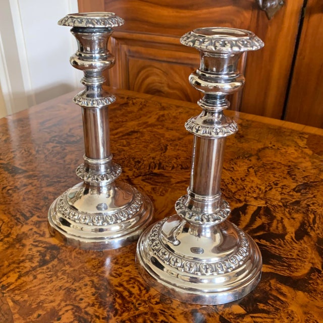 Metal English Sheffield Silver Telescopic Candle Stick Holders - A Pair For Sale - Image 7 of 12
