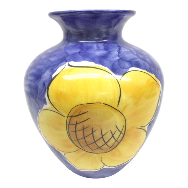 Vintage Loucarte Ceramic Sunflower Hand Painted Flower Vase For Sale
