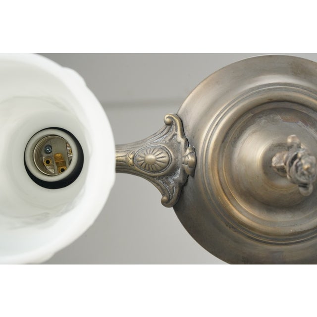 Mid 20th Century Restored Victorian Two Light Brass Pan Pendant Light For Sale - Image 13 of 16