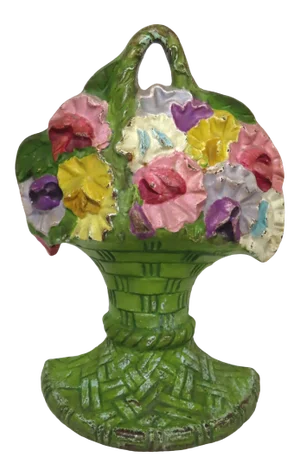Large Vintage Dated 1926 Beautifully Hand Painted Cast Iron Flower Basket Doorstop