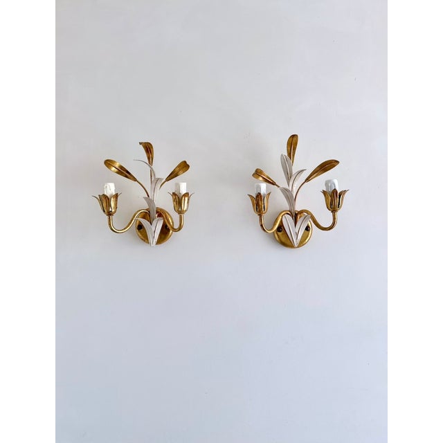 Italian Gilt and White Tole Two-Light Wall Sconces Masca, 1970s, Set of 2 For Sale - Image 17 of 17