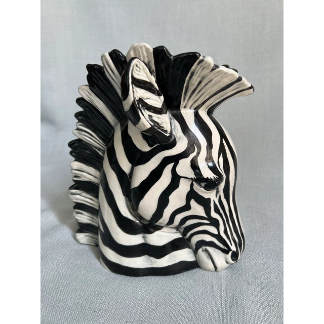 Mid-Century Modern Vintage Ceramic Black and White Zebra Vase For Sale - Image 3 of 12
