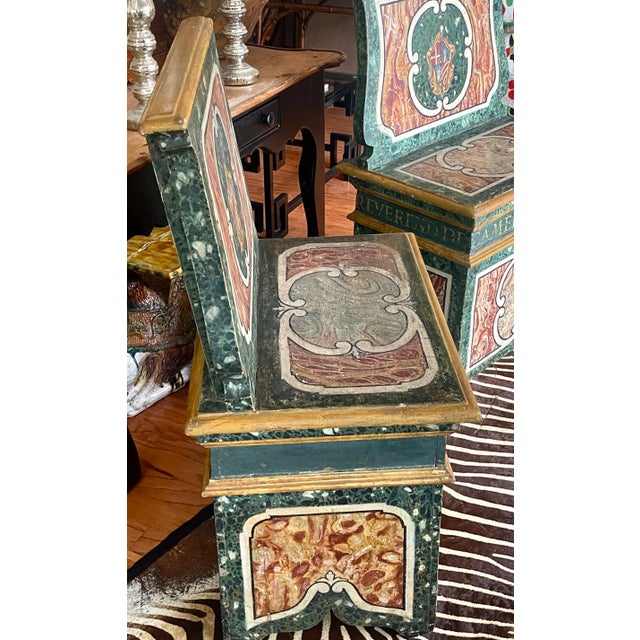 Italian Polychrome Painted Benches, a Pair For Sale In West Palm - Image 6 of 10