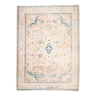 1970s Vintage Persian Handmade Wool Cotton Blue Area Rug For Sale