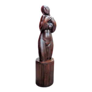 French Art Deco Walnut Sculpture of a Nude Woman, Circa 1920