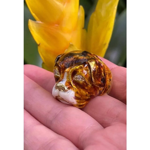 Enamel Diamond 18k Yellow Gold 3d Dog Head Ring - Size 6 For Sale - Image 4 of 7