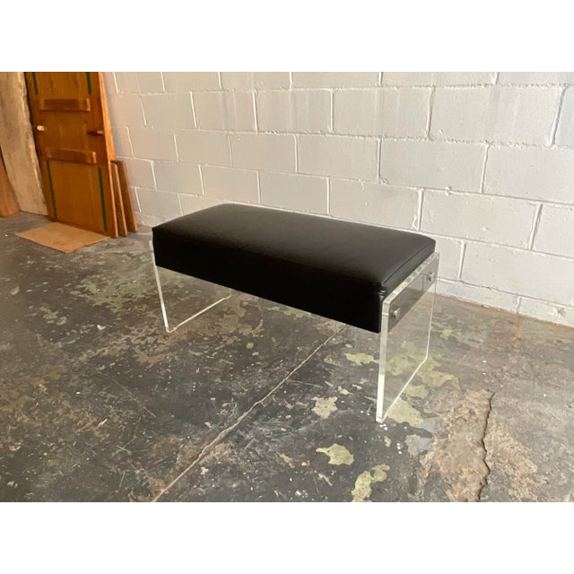 Vintage Lucite, Chrome & Black Leather Bench With Storage Compartment, 1970s For Sale - Image 4 of 7