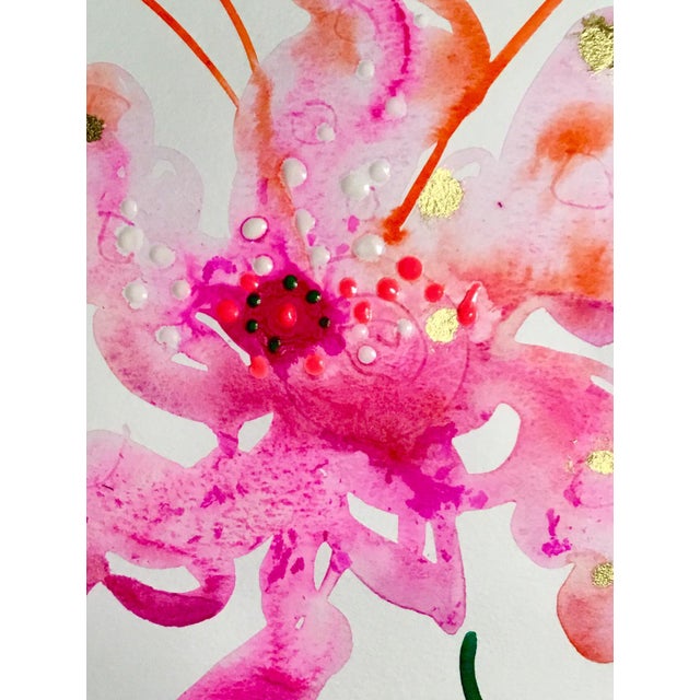 Original watercolor painting on Caslon paper, Botanical Watercolor with metallic gold and acrylic touches.