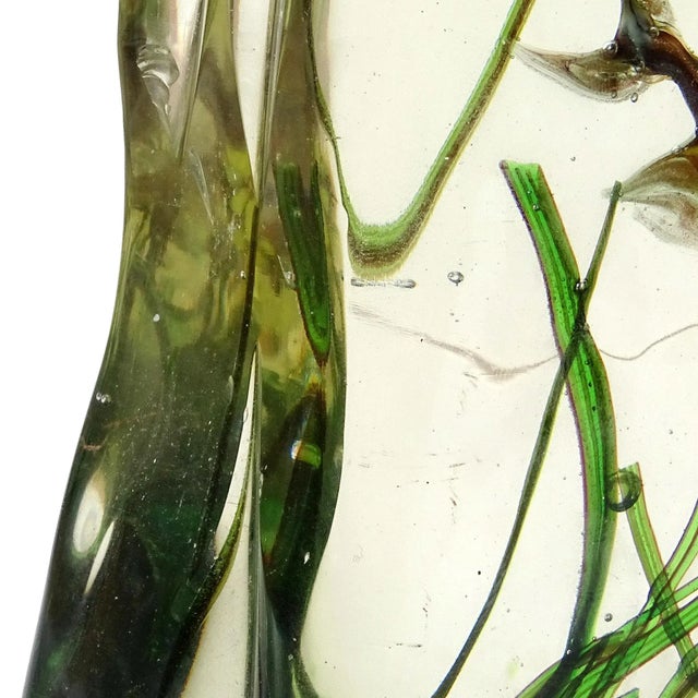 Murano A.Ve.M. Purple Red Yellow Green Algae Swimming Double Fish Vintage Italian Art Glass Aquarium Block For Sale - Image 9 of 9