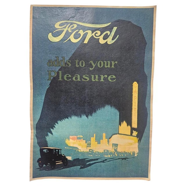Black Vintage Art Deco Ford Automobile Advertising Poster, 1930 For Sale - Image 8 of 8