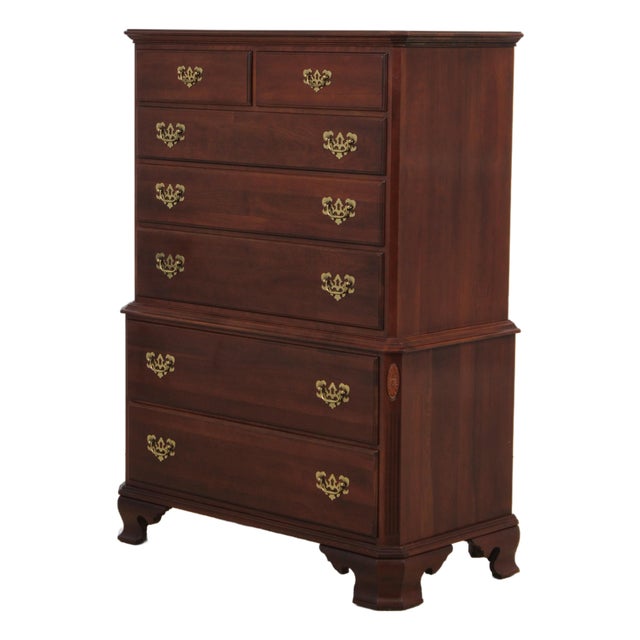 Ethan Allen Cherry Georgian Court Tall Chest on Chest For Sale