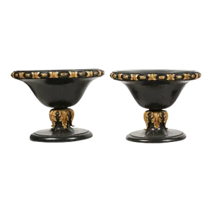 Pair of Neoclassical Black Marble & Giltwood Footed Planters