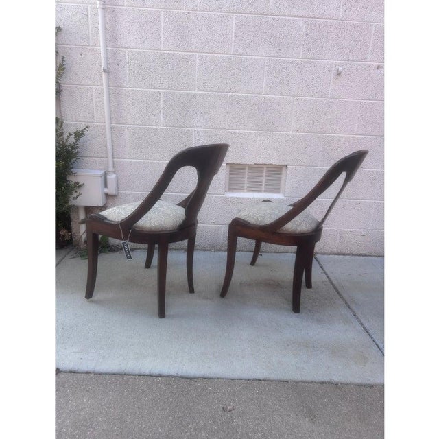 Late 19th Century French Empire Style Chairs With Gray and YellowFloral Block Print Linen Upholstered Seat - A Pair For Sale - Image 4 of 10