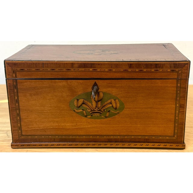 Documented Georgian /Sheraton Marquetry Tea Caddy, with Prince of Wales Feathers For Sale - Image 17 of 18