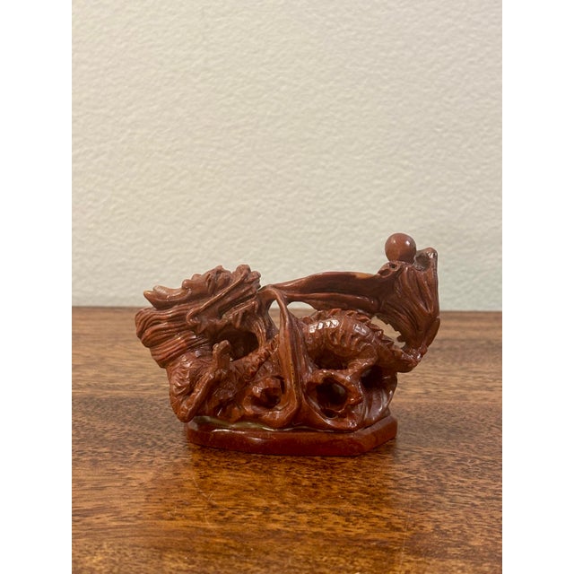 Vintage Mid-Century Chinese Hand-Carved Stone Dragon Seal Sculpture For Sale - Image 4 of 6