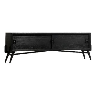 Mid-Century Modern Scandinavian Dark Oak Sideboard with Wooden and Metal Handles, 1960s For Sale