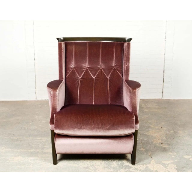 High quality mid-century design high back lounge chair designed for Giorgetti, Italy in the seventies. Beautiful purple...