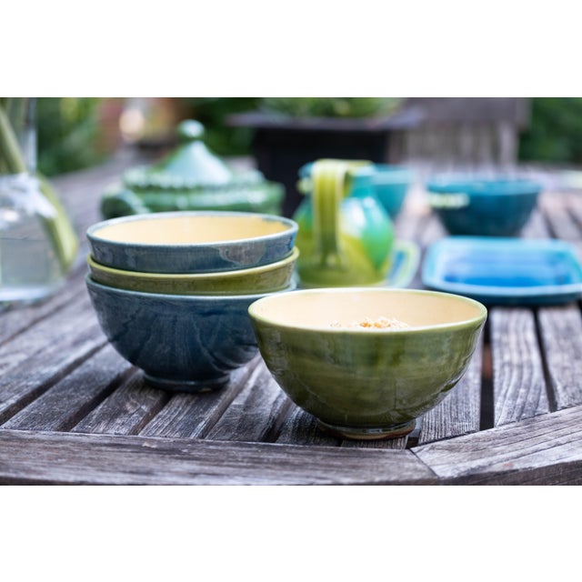 Handcrafted Blue & Green Cereal Bowls - Set of 4 For Sale In San Francisco - Image 6 of 7