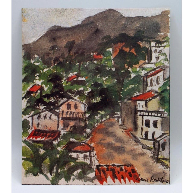 Mid-Century Modern Vintage Signed European Mountain Village Landscape Watercolor Painting by Louis Redstone For Sale - Image 3 of 10