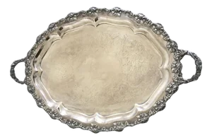 Antique Oval Engraved Sheffield Tray with Handles, 1850