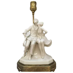 Porcelain Figural Harlequin Lamp With Brass Base, Circa 1920