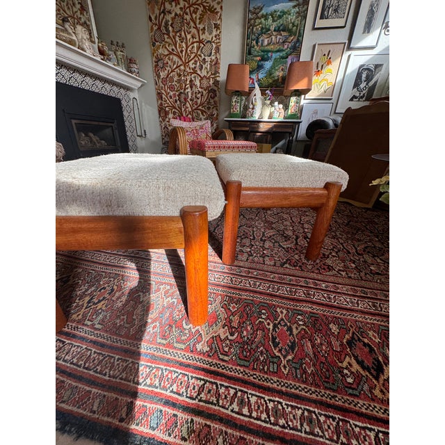 Cream 1970s Mid Century Juul Kristensen Teak Stool/ Ottoman (Only 1 Left!) For Sale - Image 8 of 12