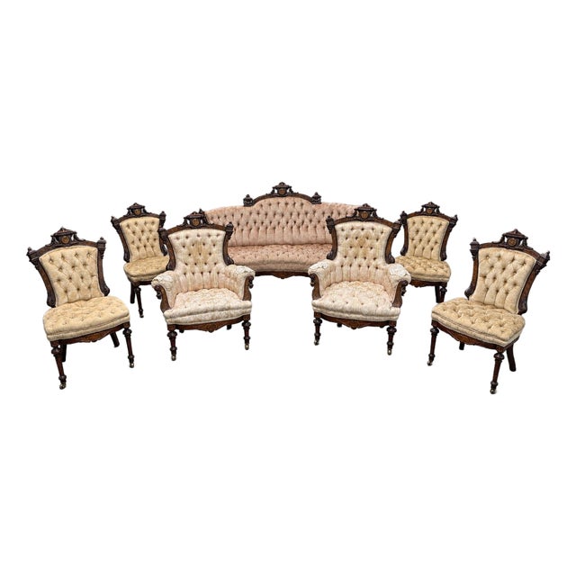 7 Pc, M & H Schrenkeisen or J. Jelliff American Renaissance Revival Parlor Suite For Sale