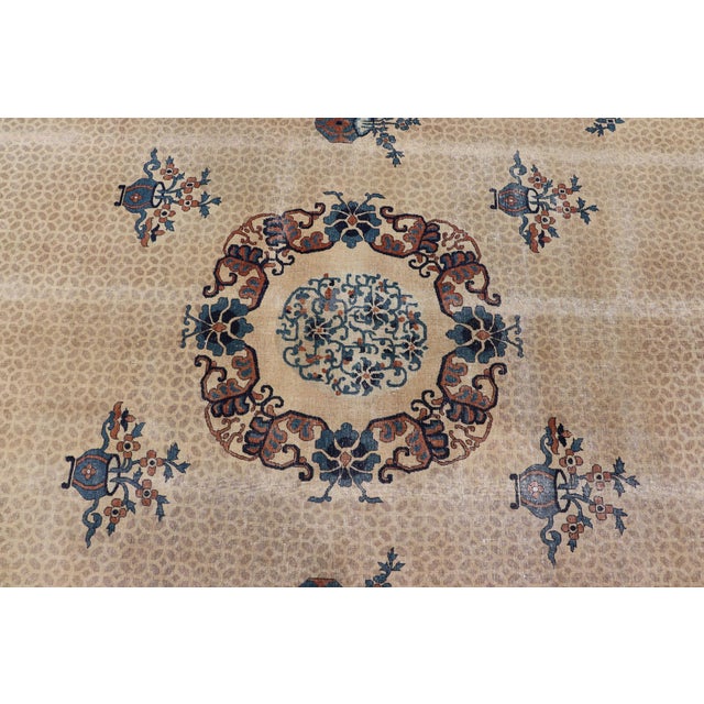 Textile Antique Chinese Peking Pile Rug in Beige and Blue Floral Design 15' X 18'5" For Sale - Image 7 of 10