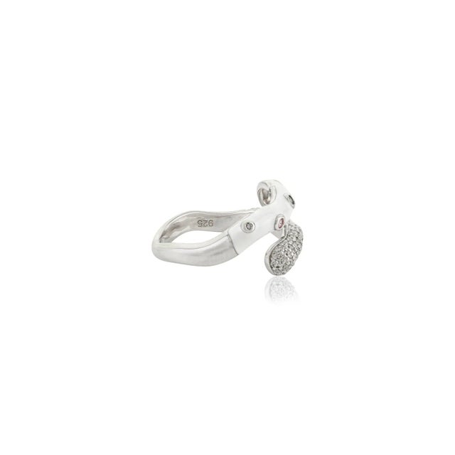 Not Yet Made - Made To Order Modern White Enamel Wave Ring in Sterling Silver With Pavé Cz by Carat&her - Size 6 For Sale - Image 5 of 12