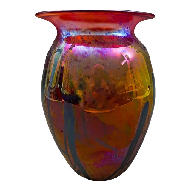 アート・デザイン・音楽 Schwedische Glasmanufakturen 1915-1960 Stephen Fellerman Signed Vintage 1980 Iridescent Blown Art