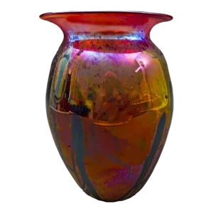 Stephen Fellerman Signed Vintage 1980 Iridescent Blown Art Glass Vase