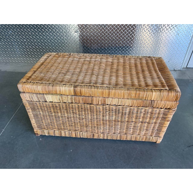 Late 20th Century Vintage Wicker Trunk, Storage Chest, Campaign, Regency, Boho For Sale - Image 5 of 11