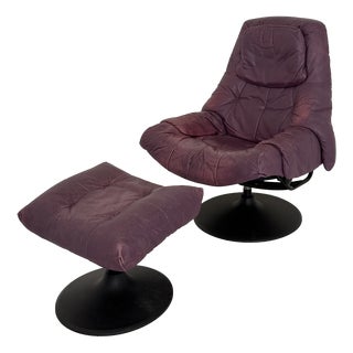 Set of Vintage Regent Leather Chair with Ottoman from Ekornes Stressless, 1980s For Sale