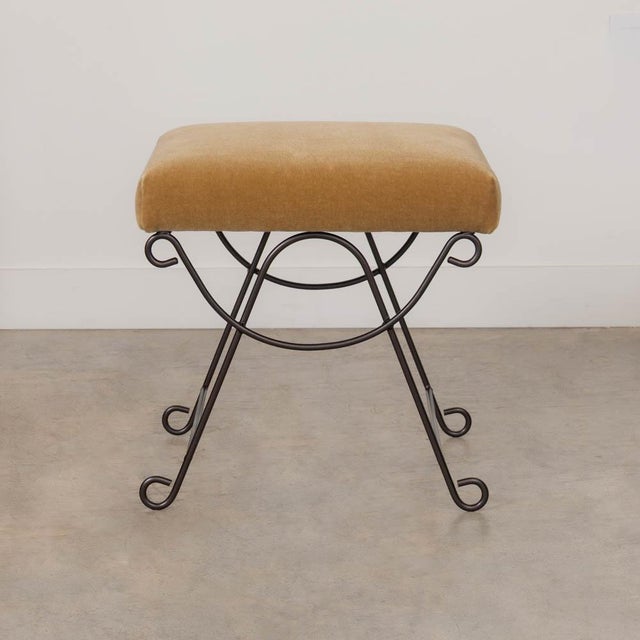 French Panoplie Iron Loop Stool, Camel Mohair For Sale - Image 3 of 11