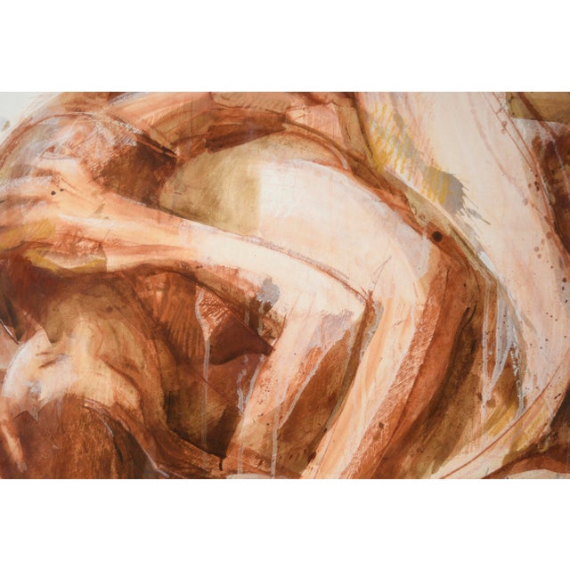 Lovers - Nude Couple in Bed - Figurative Composition in Acrylic on Paper by Byron Richard Rodarmel For Sale - Image 9 of 10