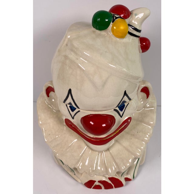 Vintage Hand-Painted Ceramic Clown Cookie Jar With Ruffled Collar, Whimsical Folk Art Storage Canister For Sale - Image 9 of 9