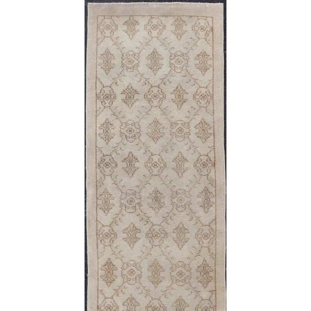 Tribal Vintage Turkish Oushak Runner With Light Brown All-Over Latticework Design 2'1'' X 8'7'' For Sale - Image 3 of 12