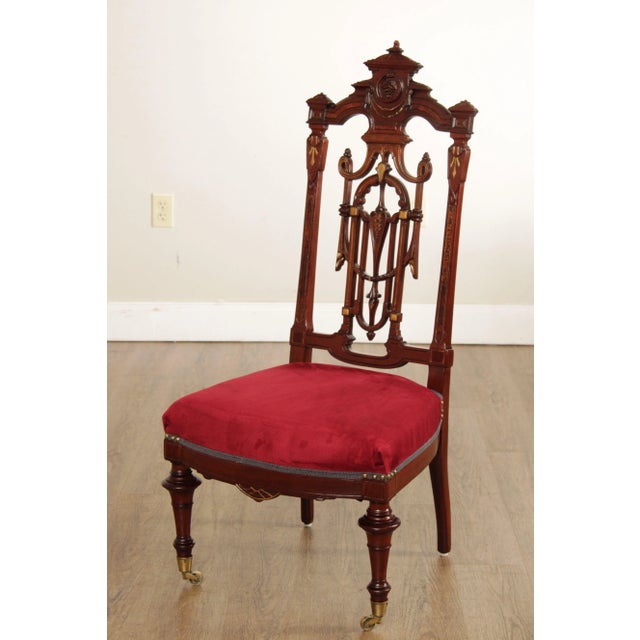 High Quality Antique Renaissance Revival Carved and Partial Gilt Decorated High-Back Side Accent Chair with Custom...