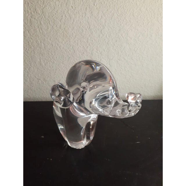 1960s 1960s Artist Signed Clear Art Glass Trunk Up Elephant Figurine For Sale - Image 5 of 6