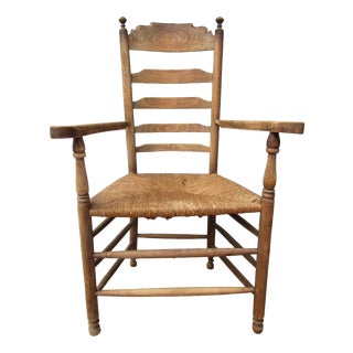 Antique Dutch Rustic Farmers Armchair with Wicker Seat, 1900s For Sale