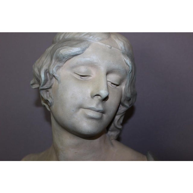 Bust of Young Woman in Ceramic with Blue-Green Patina by Léopold Bernard Bernstamm for Emile Muller, 1890s For Sale - Image 9 of 15