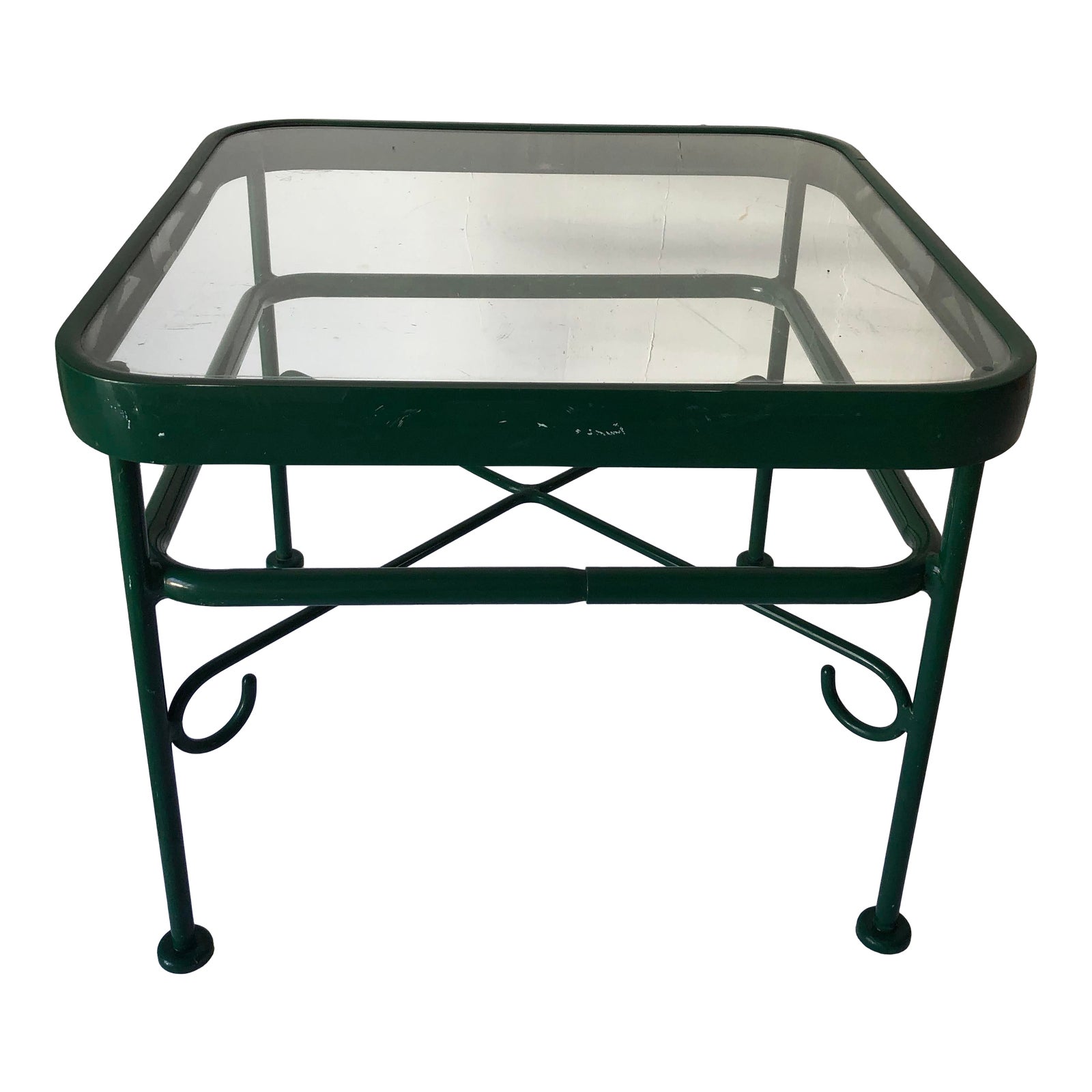 Patio Side Table Green W/Glass 22x22 V.Good Chairish