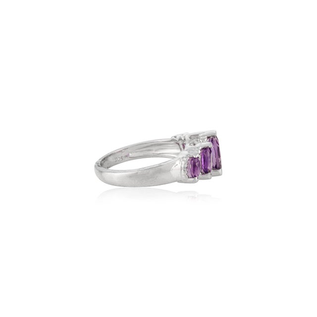Contemporary Lustrous Five-Stone Marquise Amethyst Sterling Silver Ring - Size 7 For Sale - Image 3 of 5